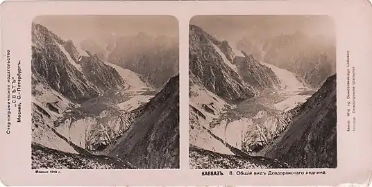 Glacier de Devdakari (Caucase) vers 1910.