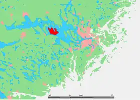 Localisation de Selaön (en rouge) sur le lac Mälar.