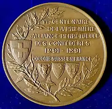 Médaille 6me centenaire de la Suisse, recto