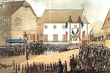 Aquarelle commémorant l'« Inauguration d'un Pentateuque à Reichshoffen le 7 novembre 1857 ».