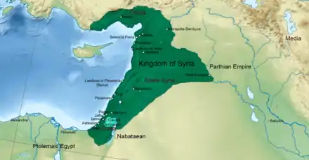 Une carte du royaume séleucide en 124 av. J.-C. au début du règne d'Antiochos VIII