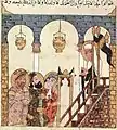 « Abu Zayd prêche dans une mosquée », Maqâmât d'al-Harirî, Syrie ?, v. 1300Cette copie des Maqâmât montre la répétition de stéréotypes dans l'art du livre arabeà la période mamelouke.