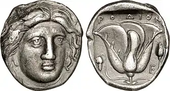 Tétradrachme d'argent de Rhodes à l'effigie du dieu Hélios, v. 316-305 av. J.-C.