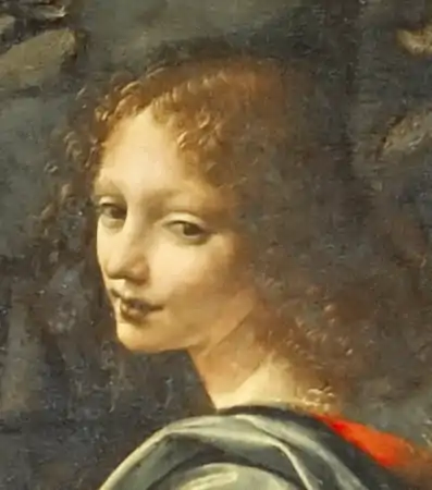 Peinture. Portrait d'un personnage androgyne présentant un léger sourire.