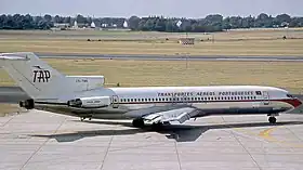 CS-TBR, le 727 impliqué dans l'accident, ici à l'aéroport international de Düsseldorf en août 1977