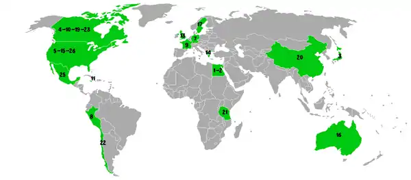 Pays visités numérotés par ordre des épisodes