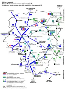 carte du réseau TER Limoges