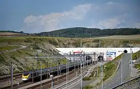 Entrée sud du tunnel sous la Manche à Coquelles (Pas-de-Calais) qui relie la Grande-Bretagne à la France.