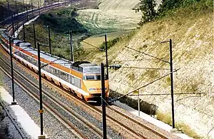 Livrée originelle du TGV Sud-Est en 1987.