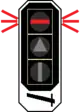 Signal d'arrêt protégeant aussi un passage à niveau, indiquant que l'installation est en dérangement.