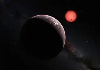 Image de trois planètes devant une étoile rouge, représentant une partie du système TRAPPIST-1.