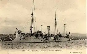 Le croiseur Troude, construit en par les Chantiers de la Gironde et lancé en 1888.