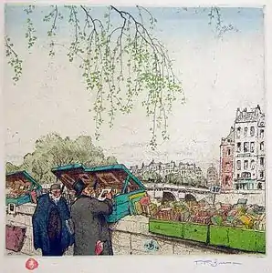 Printemps. Bouquinistes (vernis mou et aquatinte, 1912)