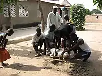 Sacrifice rituel d'un bouc au Sénégal, en Haute-Casamance.