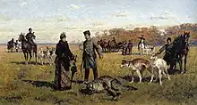 Chasse russe avec barzoïs : Le Loup capturé, tableau d'Alexeï Kivchenko, 1891.