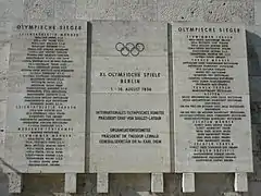 Tableau des résultats des Jeux olympiques de 1936, affiché dans le stade, en 2010.