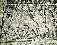 Détail de la pierre Tängelgårda avec probablement Odin guidant à cheval une troupe de guerriers.