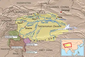 Le bassin du fleuve Tarim, au sein du désert du Taklamakan et dans son voisinage géopolitique.