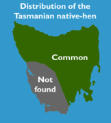 Aire de répartition de la Gallinule de Tasmanie en Tasmanie (en vert)