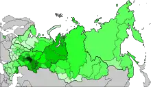 Carte de Russie, les régions étant colorées en nuances de vert.