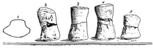 Croquis illustré par Wilbur C. Knight en 1900, montrant les divers phalanges attribués aujourd'hui à Tatanectes, le dessin tout à gauche montre une coupe transversale.