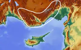 Carte de localisation des monts Taurus dans le Sud de l'Anatolie.