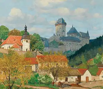 View of Karlštejn Castle near Prague, huile sur toile,1903