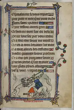 Beuve de Hanstone combattant des lions, f.12r.