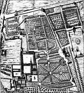 Le complexe du palais et des jardins du Buen Retiro. Fragment du plan de Madrid de Pedro Teixeira (1656).