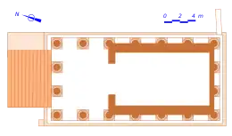 Plan en couleurs d'un édifice antique.