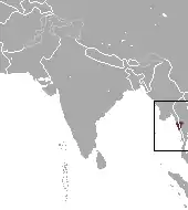  Carte de l'Asie du sud avec une tache rouge à cheval sur la Birmanie et la Thaïlande