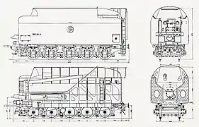 Dessin du tender accouplé aux projets de locomotives DEL-Chapelon.