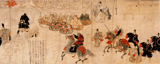 Spectacle de dengaku, Rouleaux illustrés des tengu (version de l'Onjō-ji), fin XIIIe siècle.