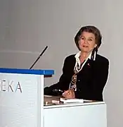 Valentina Terechkova lors d'une visite en Finlande, au centre scientifique Heureka, le 14 septembre 2002.