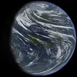 Image de Vénus devenue bleue avec moins de nuages, ressemblant à la Terre.