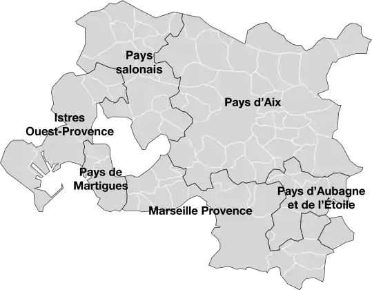 Les territoires de la métropole d'Aix-Marseille-Provence.