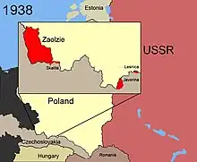 Schéma représentant les modifications territoriales concernant la Pologne à la suite des accords de Munich.