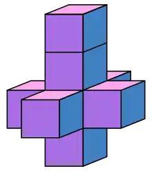 Croix formée de huit cubes violets.
