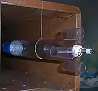 Test dans une soufflerie artisanale d'une fusée à eau à empennage multitubulaire.