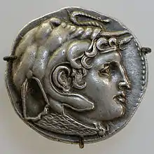 Pièce de monnaie à l'effigie d'Alexandre portant un scalp d’éléphant