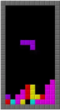 Capture d'écran du jeu Tetris, où le joueur doit réaliser des lignes complètes en déplaçant des pièces de formes différentes, qui défilent depuis le haut jusqu'au bas de l'écran.