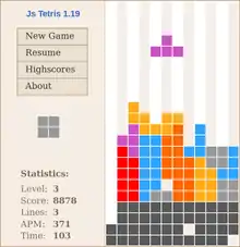 Vue d'une partie de Tetris, où les 4 lignes inférieurs sont grisées