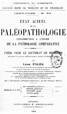  couverture en noir et blanc de la thèse de Léon Pales en 1929