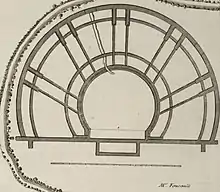 Plan en noir et blanc d'un théâtre antique.