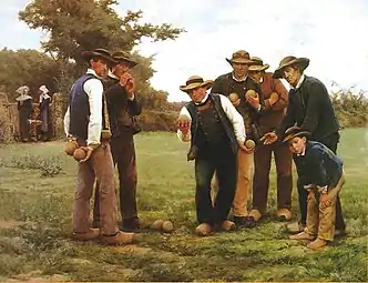 Théophile Deyrolle : Les joueurs de boules [à Beuzec-Conq] (1887, 172 x 226 cm, Musée des beaux-arts de Quimper)