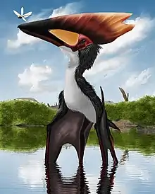 Illustration of a Thalassodromeus, with bat-like wings and a large, flat head