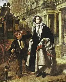 The Crossing Sweeper (un enfant pauvre balayant un passage et une femme riche), peinture de William Powell Frith (1858).