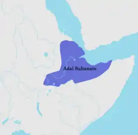 Sultanat d'Adal vers 1400.