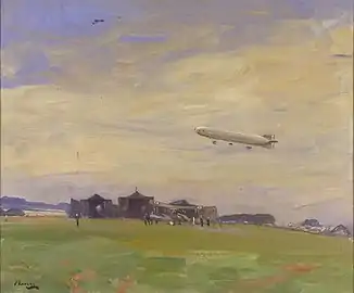 R29 au-dessus de l'aérodrome d'East Fortune, peinture de John Lavery, 1918