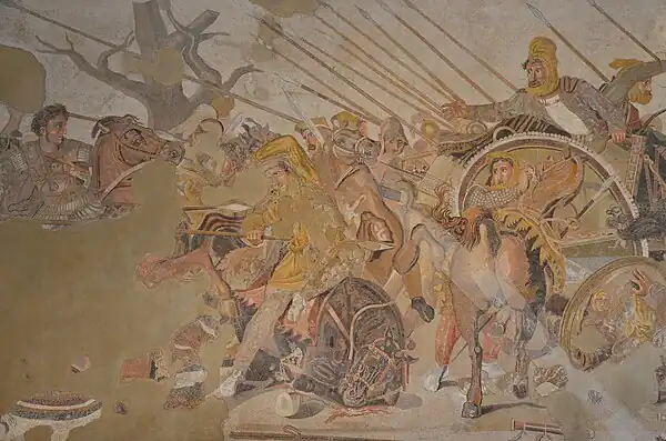 La « mosaïque d'Alexandre », Pompéi, copie d'une peinture hellénistique. Musée archéologique national de Naples.